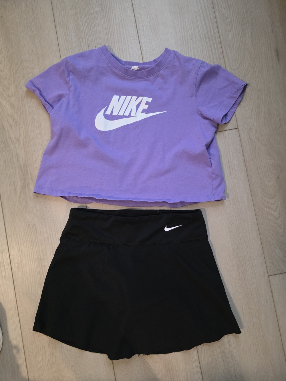 Nike Purple Cropped Tee with Black Athletic Skort Youth Small